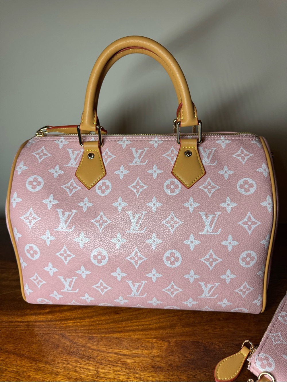 Pink Satchel with Tan Trims. No Brand. - Picture 3 of 10